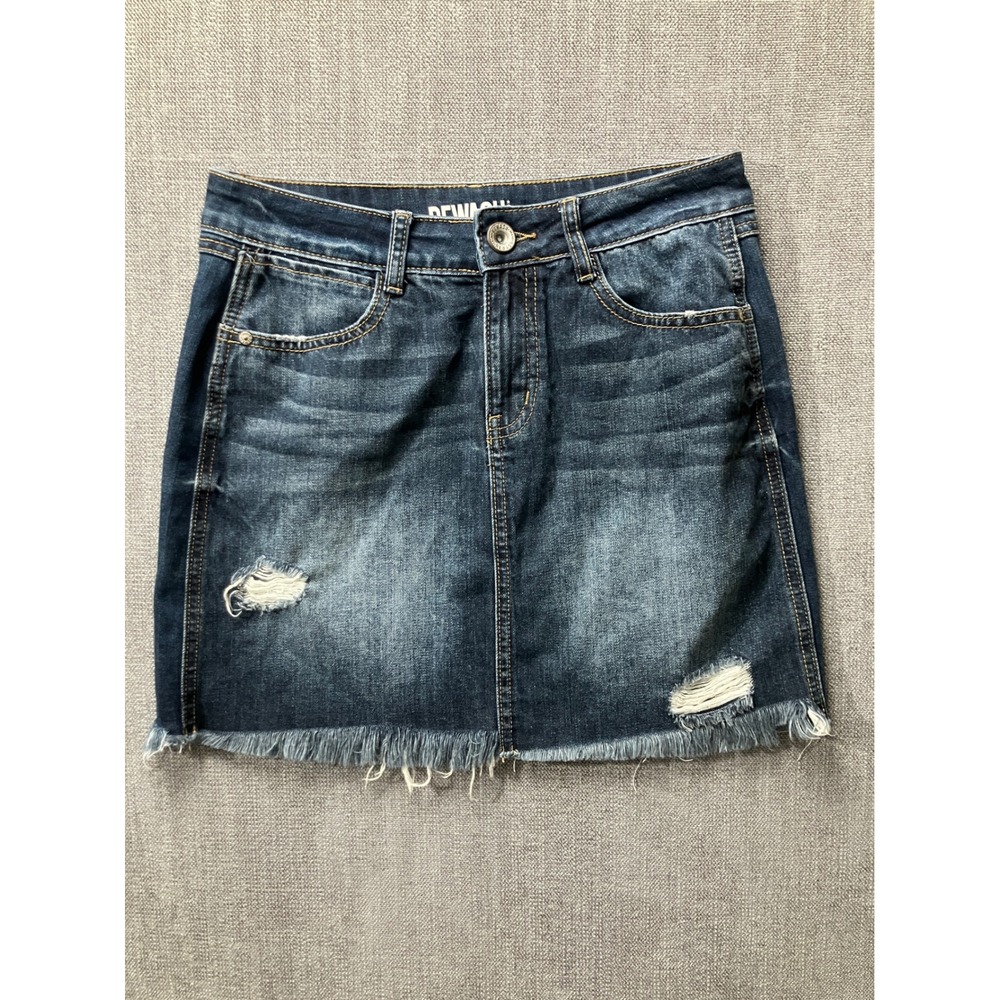 Rewash Brand Distressed Denim Mini Skirt Dark Wash Raw‎ Hem Size 3 26